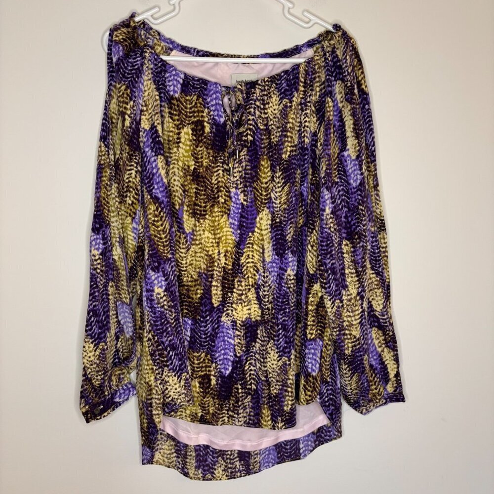 HAUTE HIPPIE TRIBE NEW Open Sleeve VNeck Tunic Women S Purple Abstract Bohemian